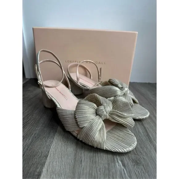 Loeffler Randall Dahlia Platinum Pleated Bow Heel Size 8.5 $450 - Picture 9 of 15